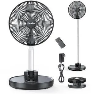 Oscillating Standing Fan 12 Foldable Portable Quiet Floor Fan 12000mAh Rechargeable Pedestal Fan with Remote, Timer Setting, Height Adjustable Foldaway Fan for Bedroom Home Office, 6 Speed