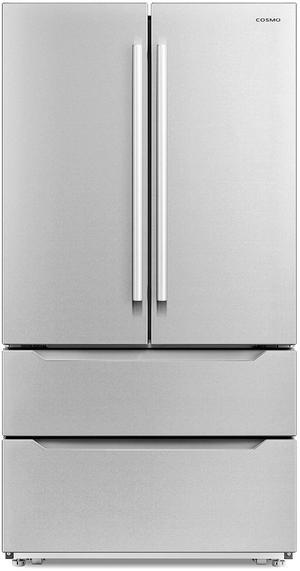 Cosmo FDR225RHSS-G 36 in Double French Door Refrigerator | Energy Efficient Fridge with 2 Drawer Bottom Freezer & Built-In Automatic Ice Maker/Chest, 22.5 cu. ft. Storage Capacity - Stainless Steel