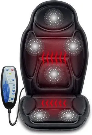 Massage Seat Cushion - Back Massager with Heat, 6 Vibration Massage Nodes & 2 Heat Levels, Massage Chair Pad for Home Office ChairBlack Massage Seat Cushion - Back Massager with Heat, 6 Vibration Massage Nodes & 2 Heat Levels, Massage Chair Pad for Home Office ChairBlack