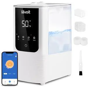 Humidifiers for Bedroom Home, Smart Warm and Cool Mist Air Humidifier for Large Room, Auto Customized Humidity, Fast Symptom Relief, Easy Top Fill, Essential Oil, Quiet, OasisMist4.5L, White