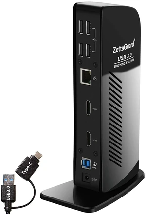 ZettaGuard USB 3.0 Universal Dual 4K Display Docking Station,Dual Video Monitor Display with Dual HDMI 4K X 2K@60hz,Gigabit Ethernet,Stereo Audio in/Out.6 USB 3.0 Ports for USB-C/USB-A PC ZettaGuard USB 3.0 Universal Dual 4K Display Docking Station,Dual Video Monitor Display with Dual HDMI 4K X 2K@60hz,Gigabit Ethernet,Stereo Audio in/Out.6 USB 3.0 Ports for USB-C/USB-A PC