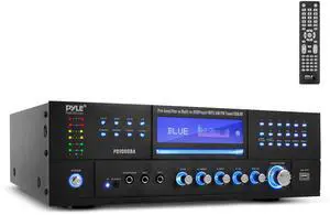 4-Channel 1000W Power Amplifier with Bluetooth - Wireless Stereo Home Audio Receiver w/ Front Loading CD DVD Player, FM Radio, USB-A, Headphone, 2 Microphone w/ Echo, LED, Rack Mount - PD1000BA 4-Channel 1000W Power Amplifier with Bluetooth - Wireless Stereo Home Audio Receiver w/ Front Loading CD DVD Player, FM Radio, USB-A, Headphone, 2 Microphone w/ Echo, LED, Rack Mount - PD1000BA