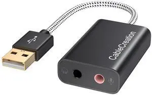 USB Audio Adapter External Sound Card with 3.5mm Headphone and Microphone Jack Compatible with Windows, Mac, macOS, Linux, PS4, PS5, Plug and Play, Aluminum Black
