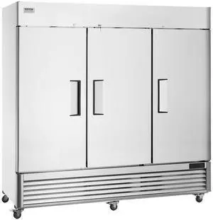 VEVOR Commercial Freezer 60.42 Cu.ft, Reach In 82.5" W Upright Freezer 3 Doors, Auto-Defrost Stainless Steel Reach-in Freezer with 12 Adjustable Shelves, -13 to 5F Temp Control, 4 Wheels