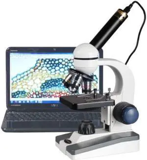 AmScope M150C-E-A 40X-1000X LED Cordless All-Metal Framework Full-Glass Optical Lens Student Compound Microscope with Coarse & Fine Focusing + Digital Camera USB Imager