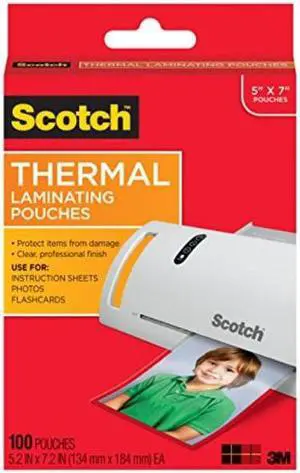 scotch thermal laminating pouches, 5 x 7inches, photo size, 100pouches tp5903100
