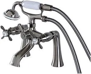 Kingston Brass KS288SN 7 in. Essex Centers Deck Mount Clawfoot Tub Filler with Hand Shower, Satin Nickel