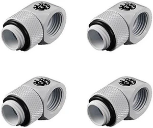 Bitspower G1/4" Male to Female Extender Fitting, 90 Degree Rotary, Deluxe White, 4-pack