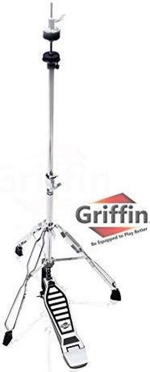 Deluxe Hi-Hat Stand by GRIFFIN | Hi Hat Cymbal Pedal With Pull Chain | HiHat Mount with Chrome Double Braced Hardware Accessory Set | Adjustable High Hat Holder Ideal for Mobile Percussion Drummers