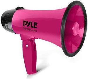 portable megaphone speaker siren bullhorn  compact and battery operated with 20 watt power, microphone, 2 modes, pa sound and foldable handle for cheerleading and police use  pyle pmp24pk pink