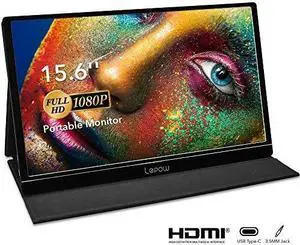 portable monitor  lepow 15.6 inch full hd 1080p usb typec computer display ips eye care screen with hdmi type c speakers for laptop pc ps4 xbox phone included smart cover & screen protector black