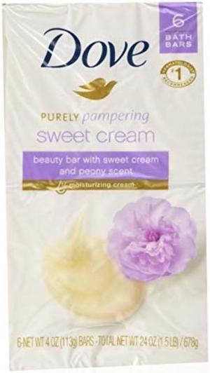 dove purely pampering beauty bar, sweet cream & peony, 4 oz bars, 6 ea pack of 2