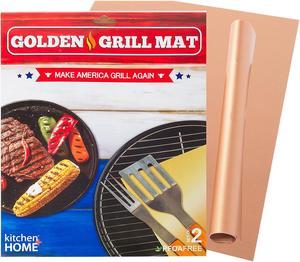 Kitchen + Home Golden Grill Mat – Make America Grill Again - Set of 2 Nonstick, Heavy Duty, Reusable, BPA & PFOA Free BBQ Grill & Baking Mats for Gas, Charcoal & Electric Grills