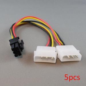 5pcs 8" Inch Dual 4-pin Molex to 6-pin PCI-E PCI Express Power Adapter Cable