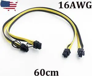 2 Pcs 6 Pin Pci-E To 8 Pin (6+2) Pci-E Power Cable 60Cm For Graphic Cards Gpu