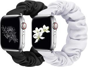 2 Pcs Scrunchie Apple Watch Band For Women, 38Mm 40Mm 42Mm 44Mm Apple Watch Bands, Cute Apple Watch Bands For Series 5/4/3/2/1 (S-38/40 Black+White)