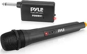 Portable VHF Wireless Microphone System - Professional Battery Operated Handheld Dynamic Unidirectional Cordless Microphone Transmitter Set W/Adapter Receiver, for PA Karaoke DJ Party - Pyle PDWM91