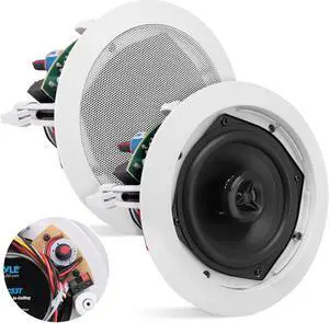 Pyle Ceiling and Wall Mount Speaker - 5.25 2-Way 70V Audio Stereo Sound Subwoofer Sound with Dome Tweeter, 300 Watts, In-Wall & In-Ceiling Flush Design for Home Surround System - Pyle PDIC53T (White)