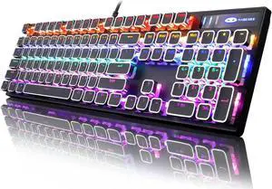 Zell Typewriter Style Mechanical Gaming Keyboard, Black Retro Punk Gaming Keyboard With Rgb Backlit, 104 Keys Blue Switch Wired Cute Keyboard, Unique Square Keycaps For Windows/Mac/Pc