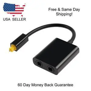 Dual Port Toslink Digital Optical Adapter Splitter Fiber Audio Cable 1 In 2 Out