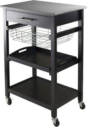 Julia Utility Kitchen Cart, Granite Top, Black Julia Utility Kitchen Cart, Granite Top, Black