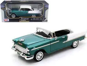 1955 Chevrolet Bel Air Hard Top Green Metallic and White 1/18 Diecast Model Car by Motormax