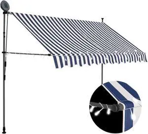 vidaXL Retractable Awning Patio with Hand Crank and LED 98.4" Blue and White