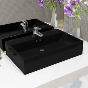 vidaXL Basin with Faucet Hole Ceramic Black 23.8"x16.7"x5.7"