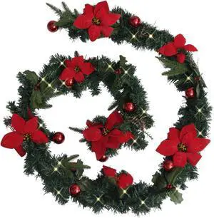 vidaXL Christmas Garland with LED Lights Green 8.9' PVC