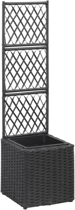 vidaXL Trellis Raised Bed with 1 Pot 11.8"x11.8"x42.1" Poly Rattan Black