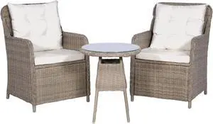 vidaXL 3 Piece Bistro Set with Cushions and Pillows Poly Rattan Brown vidaXL 3 Piece Bistro Set with Cushions and Pillows Poly Rattan Brown