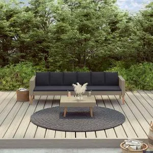 vidaXL 2 Piece Garden Lounge Set with Cushions Poly Rattan Beige vidaXL 2 Piece Garden Lounge Set with Cushions Poly Rattan Beige
