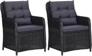 vidaXL Rattan Chair Set of 2 Black and Dark Grey