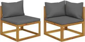 vidaXL 2 Piece Sofa Set with Dark Gray Cushions Solid Acacia Wood