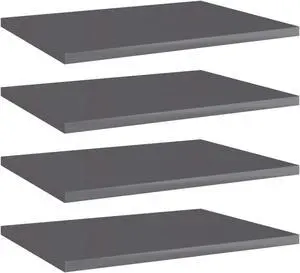 vidaXL Bookshelf Boards 4 pcs High Gloss Gray 15.7"x11.8"x0.6" Chipboard