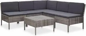 vidaXL 6 Piece Garden Lounge Set with Cushions Poly Rattan Gray vidaXL 6 Piece Garden Lounge Set with Cushions Poly Rattan Gray