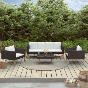 vidaXL 4 Piece Garden Lounge Set with Cushions Poly Rattan Black vidaXL 4 Piece Garden Lounge Set with Cushions Poly Rattan Black