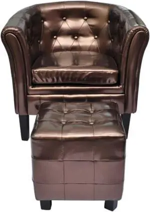 vidaXL Tub Chair with Footstool Brown Faux Leather