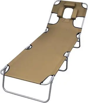 vidaXL Foldable Sunlounger with Head Cushion Adjustable Backrest Taupe