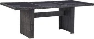 vidaXL Garden Dining Table Black 78.7"x39.4"x29.1" Glass and Poly Rattan