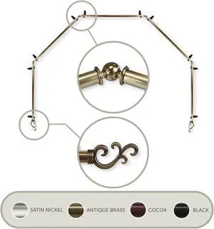 Mosey 13/16 inch 5-Sided Bay Window Curtain Rod 28-48" - Antique Brass