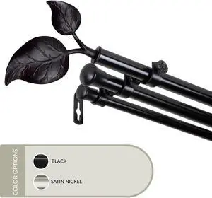 13/16 inch Eve Triple Curtain Rod 66-120" - Black