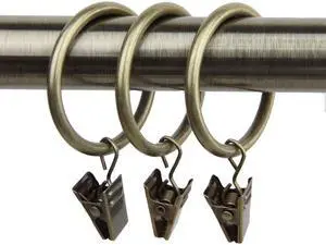 Decorative 1-3/8 inch Ring with Clip (Set of 10) - Antique Brass
