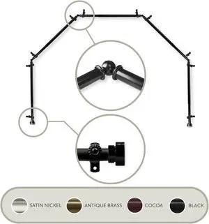 Thornhill 13/16 inch 5-Sided Bay Window Curtain Rod - Black