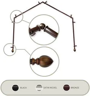 Baronet 13/16 inch 4-Sided Bay Window Curtain Rod 28-48" - Cocoa