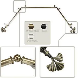 Maidenhair 13/16 inch Bay Window Curtain Rod 20-36", 38-72" - Antique Brass