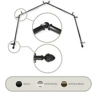 Cupule 13/16 inch 4-Sided Bay Window Curtain Rod 28-48" - Black