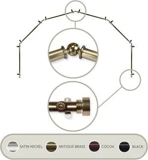 Thornhill 13/16 inch 6-Sided Bay Window Curtain Rod - Antique Brass