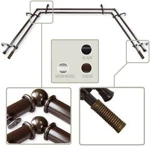 Weaver 13/16 inch Bay Window Double Curtain Rod 20-36", 38-72" - Cocoa