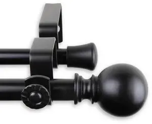 Mona Double Curtain Rod 5/8 inch 28-48 Inch - Black